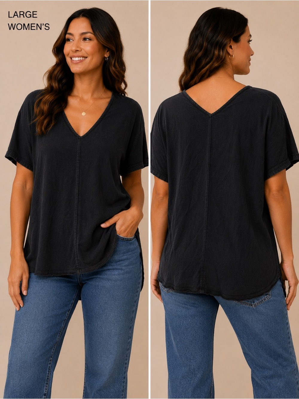 Old Navy Black Short Sleeve V-Neck Tee LARGE